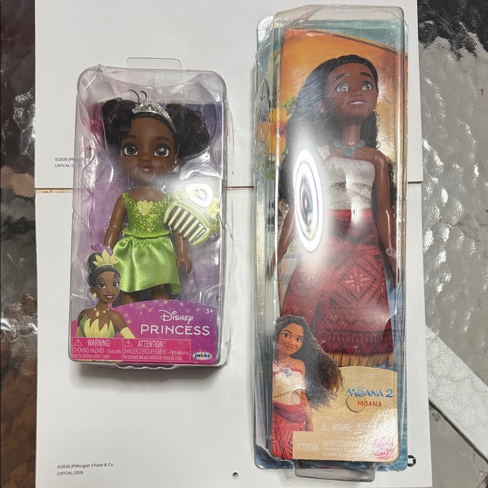 Disney Princess Moana & Tiana Dolls - Green, Brown, Red